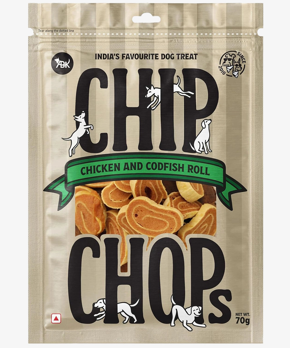 Chip chops dog treats   chicken & codfish roll