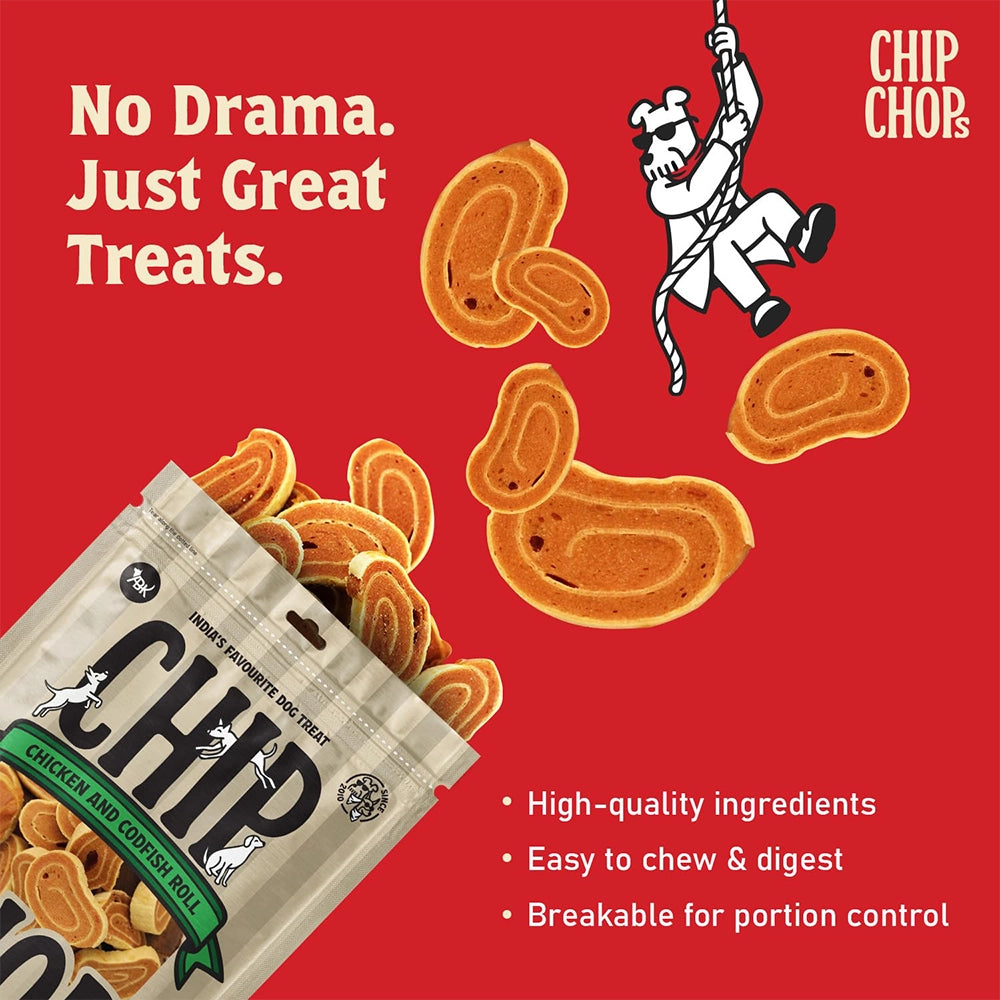 Chip chops dog treats   chicken & codfish roll