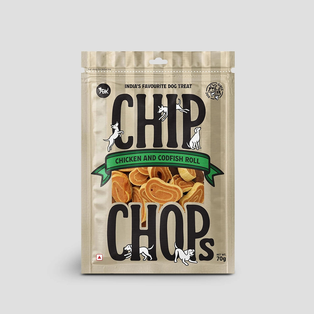 Chip chops dog treats   chicken & codfish roll
