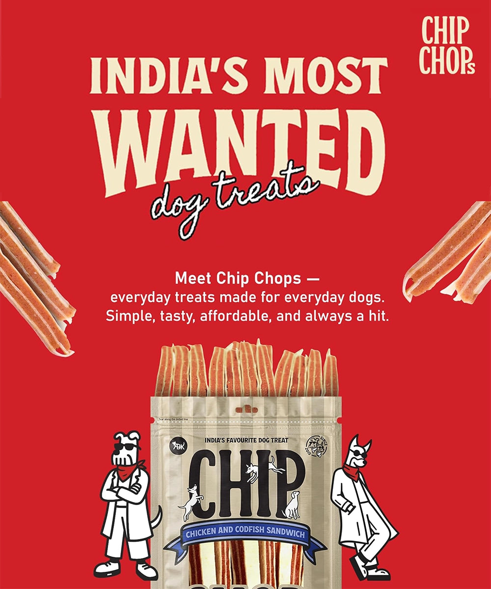 Chip chops dog treats   chicken & codfish sandwich