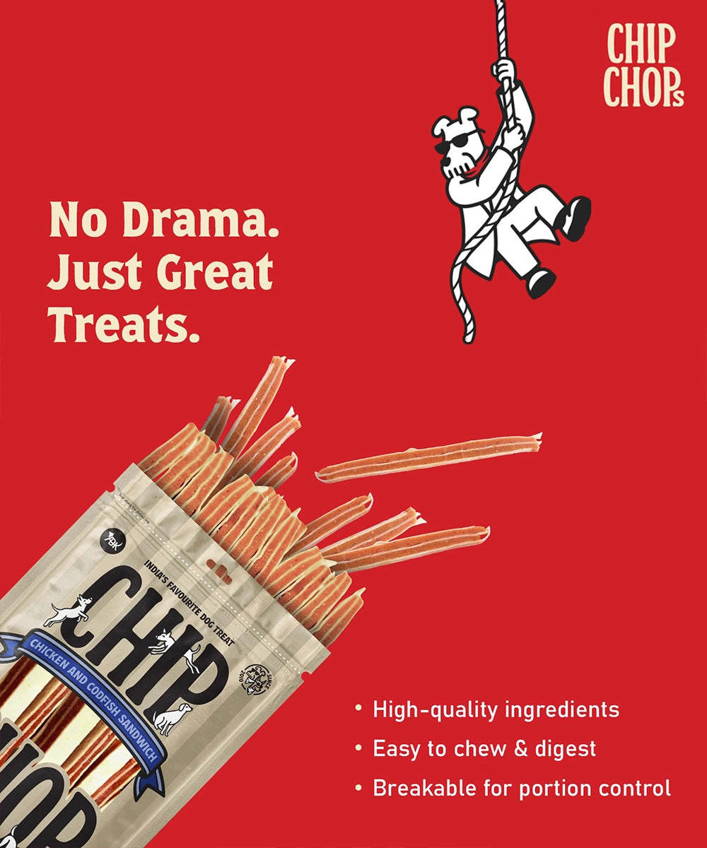 Chip chops dog treats   chicken & codfish sandwich
