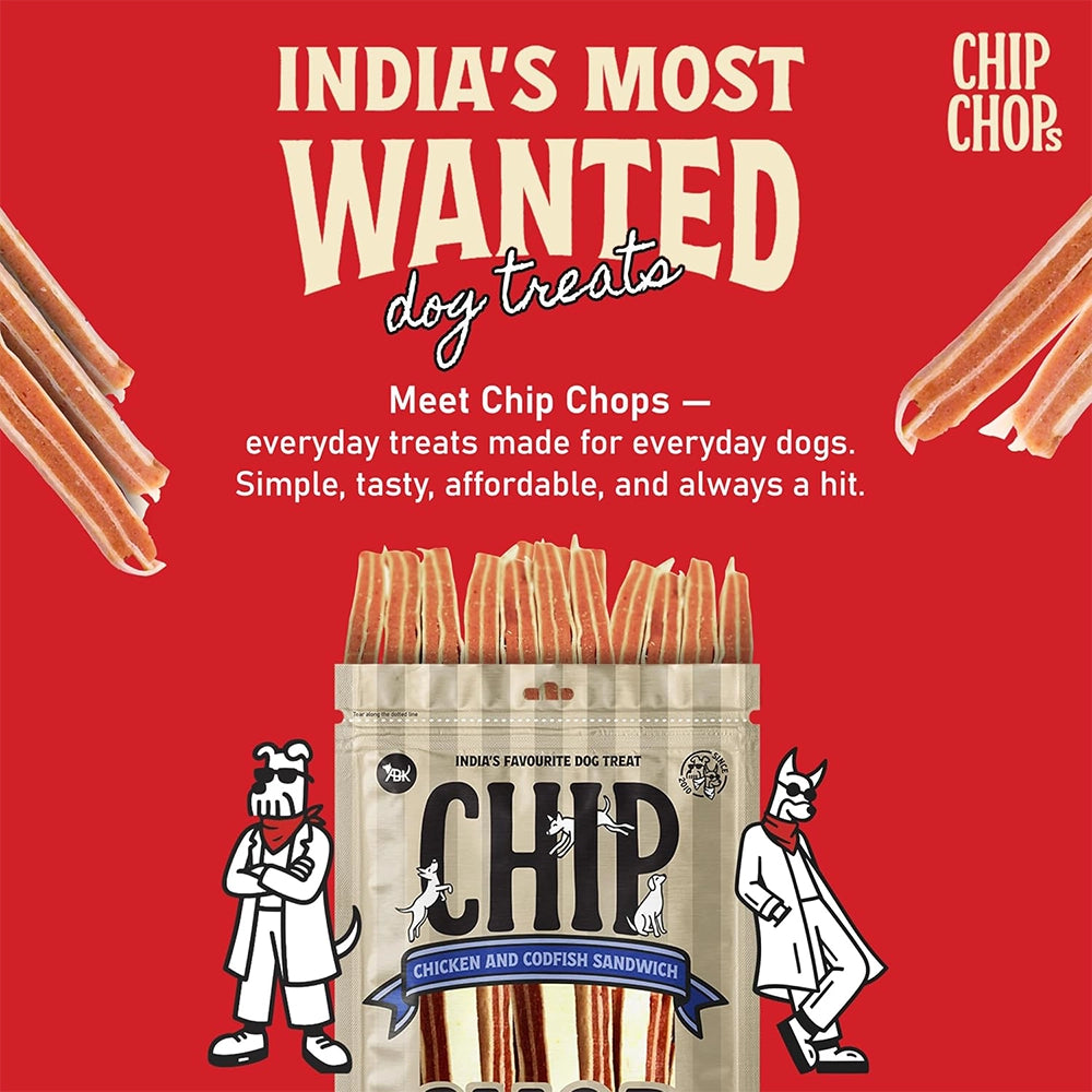Chip chops dog treats   chicken & codfish sandwich