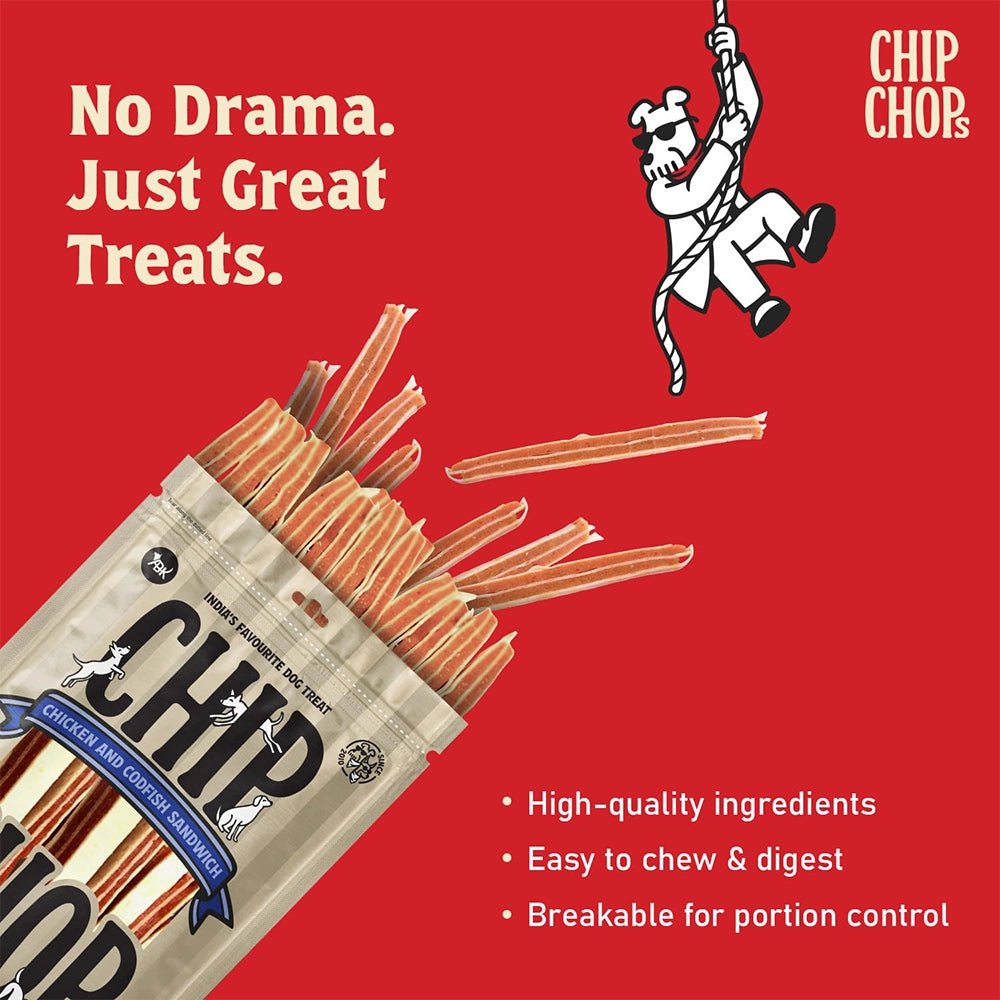 Chip chops dog treats   chicken & codfish sandwich