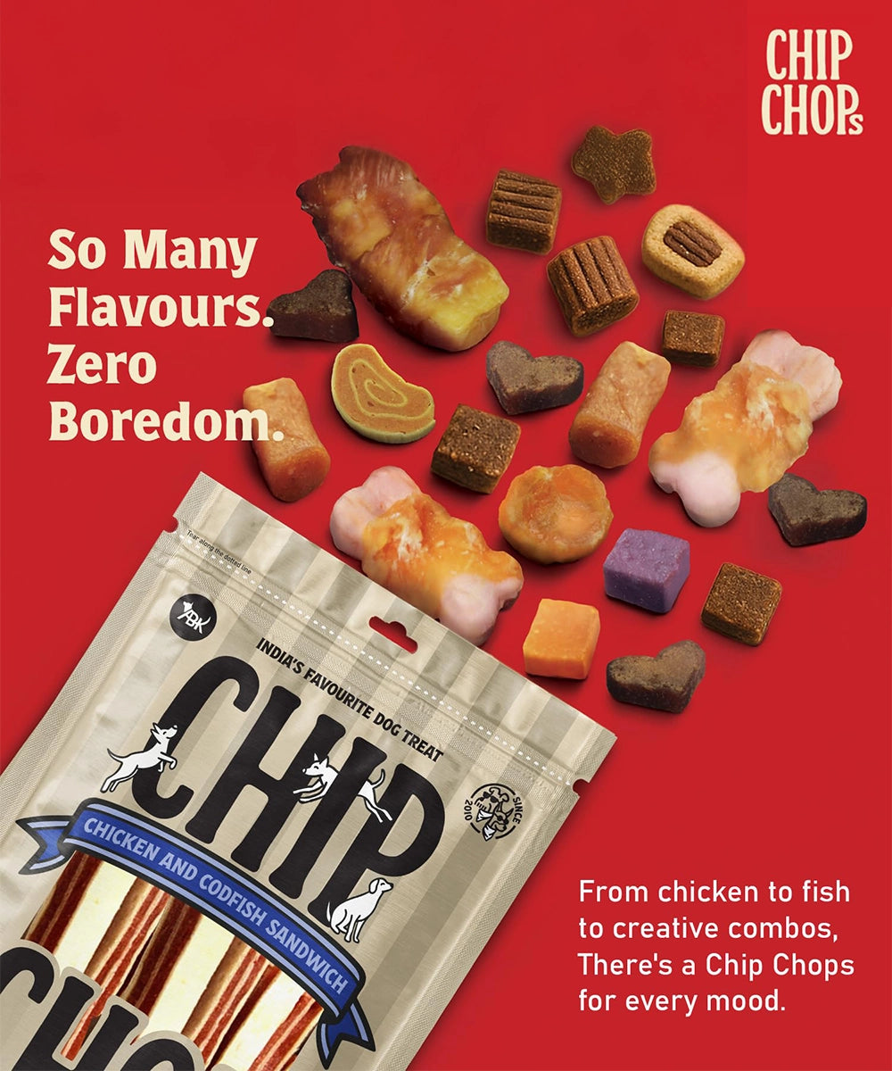 Chip chops dog treats   chicken & codfish sandwich