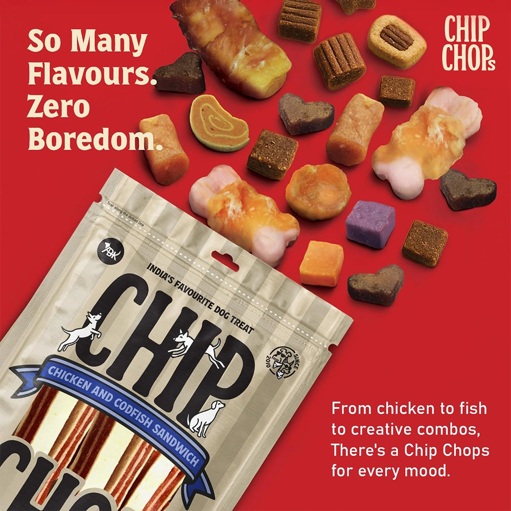 Chip chops dog treats   chicken & codfish sandwich