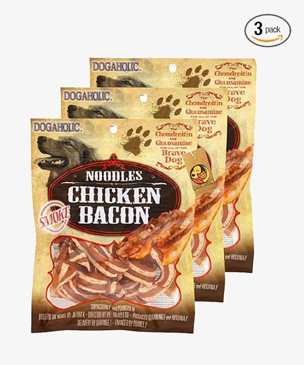Dogaholic noodles chicken bacon strips dog treat   bbq   130 g