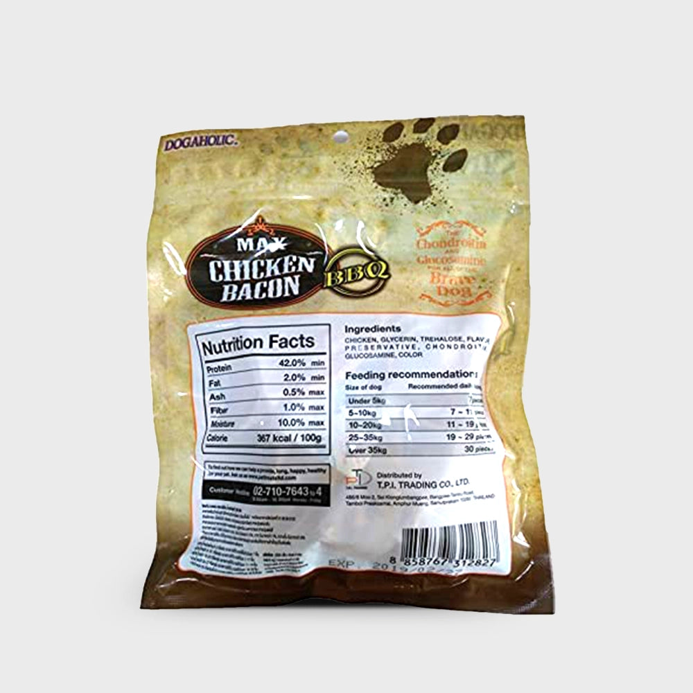 Dogaholic noodles chicken bacon strips dog treat   bbq   130 g