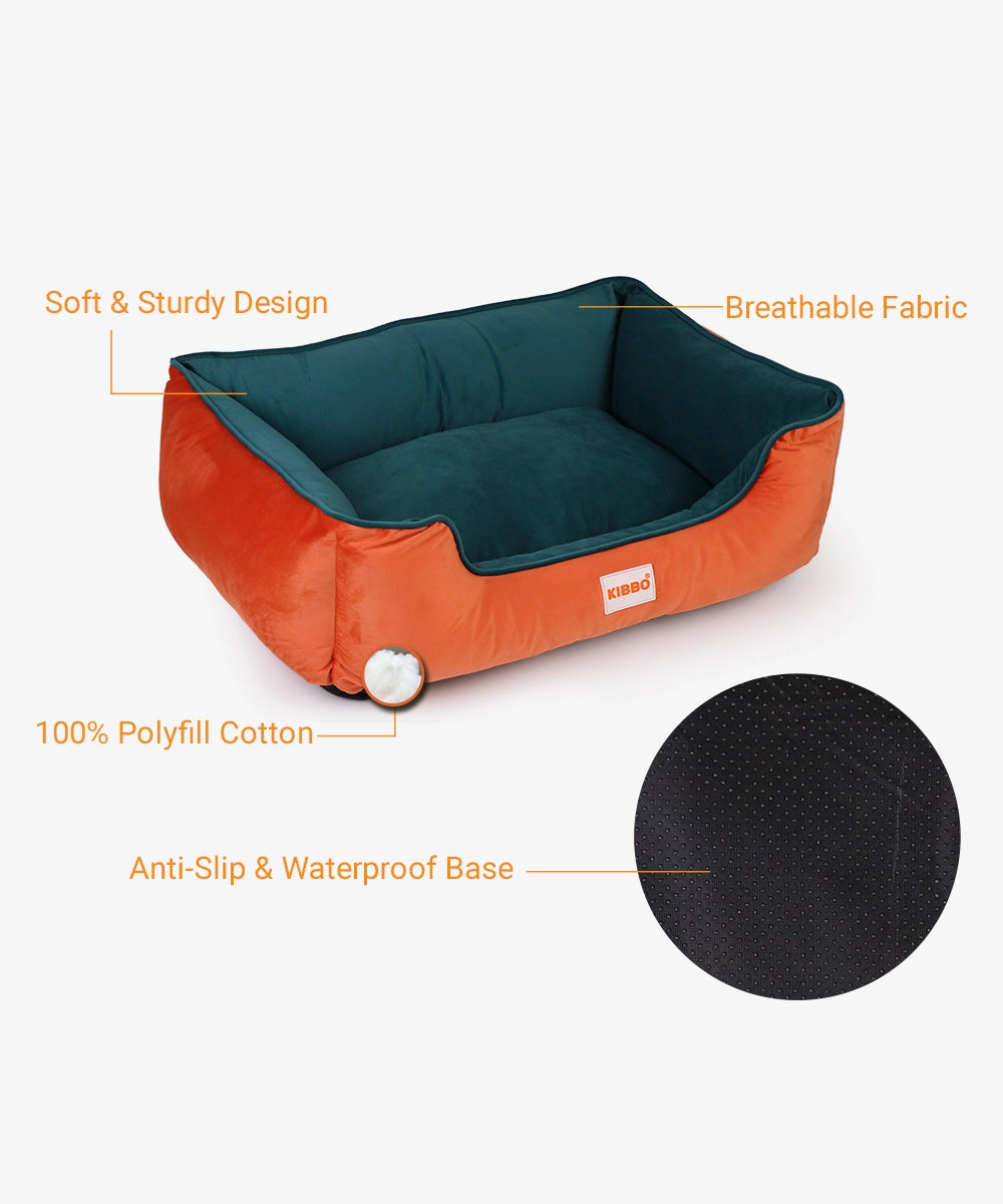 Kibbo lounger bed, orange & green