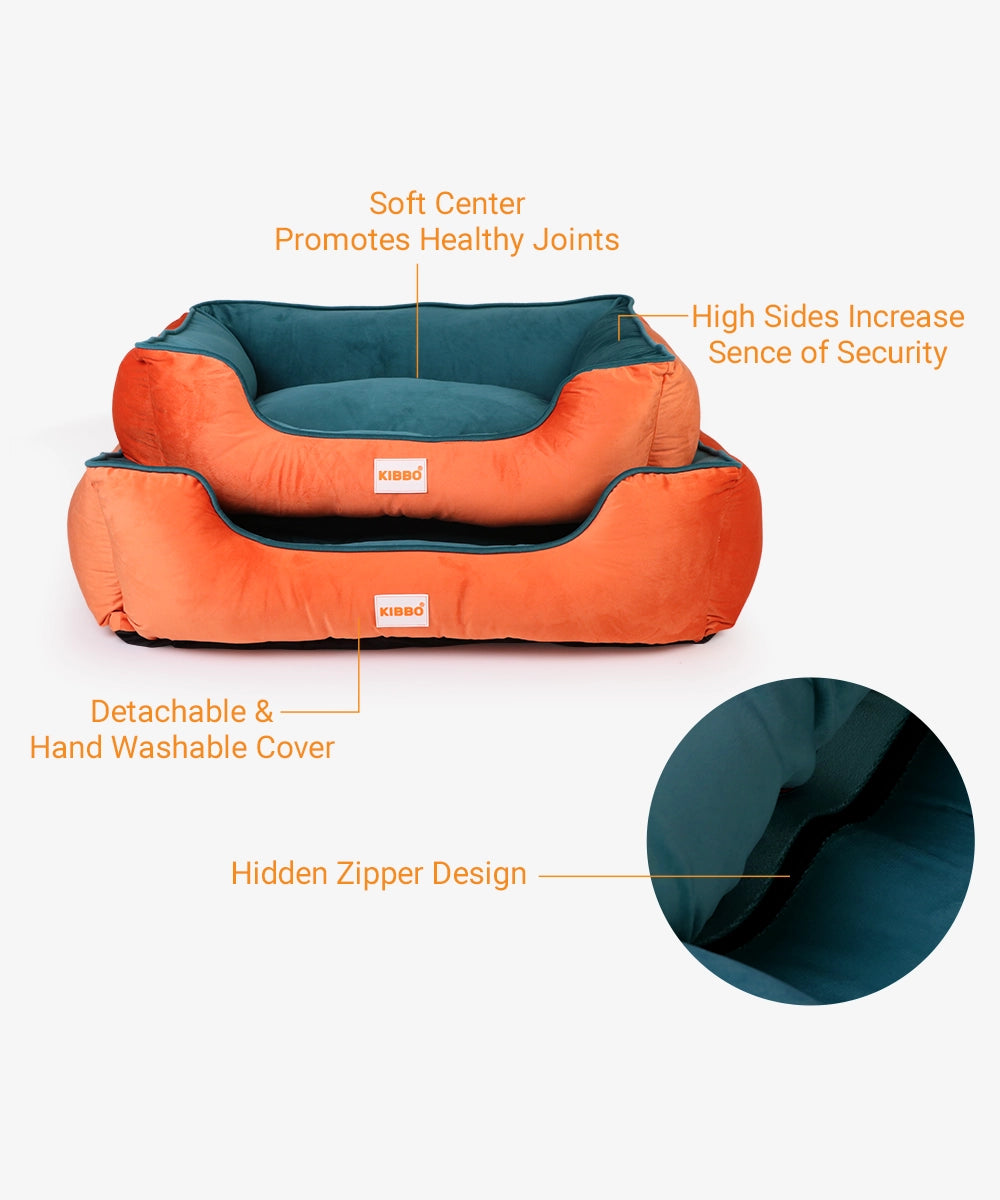 Kibbo lounger bed, orange & green