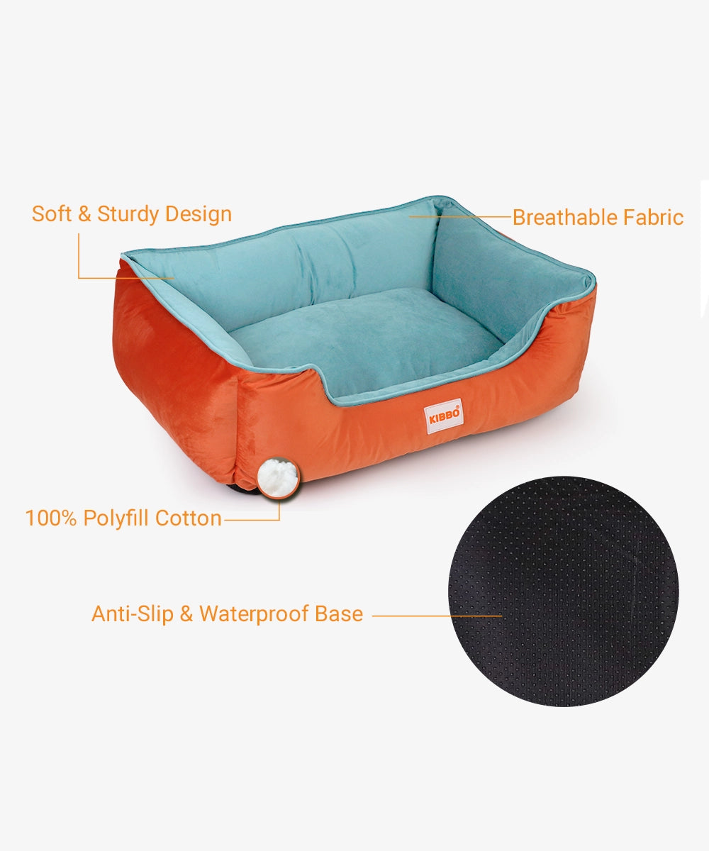 Kibbo lounger bed, orange & aqua