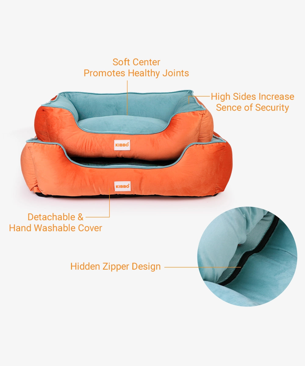 Kibbo lounger bed, orange & aqua