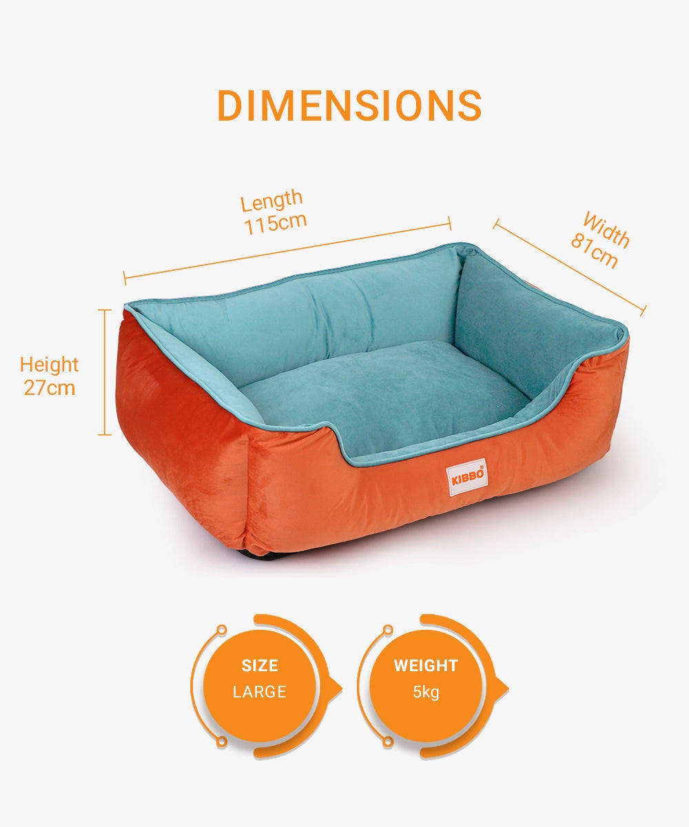 Kibbo lounger bed, orange & aqua