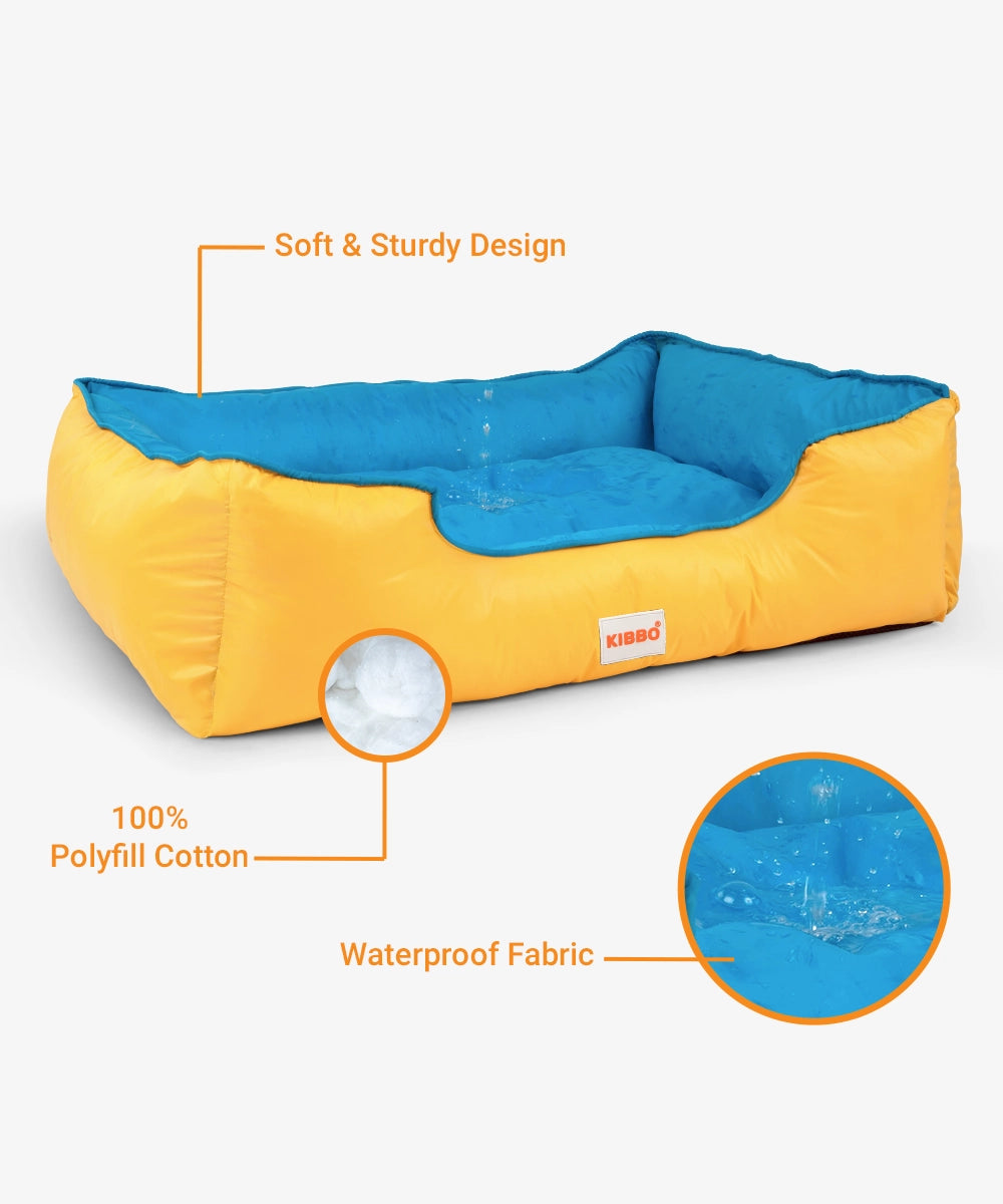 Waterproof lounger bed, yellow & sky blue