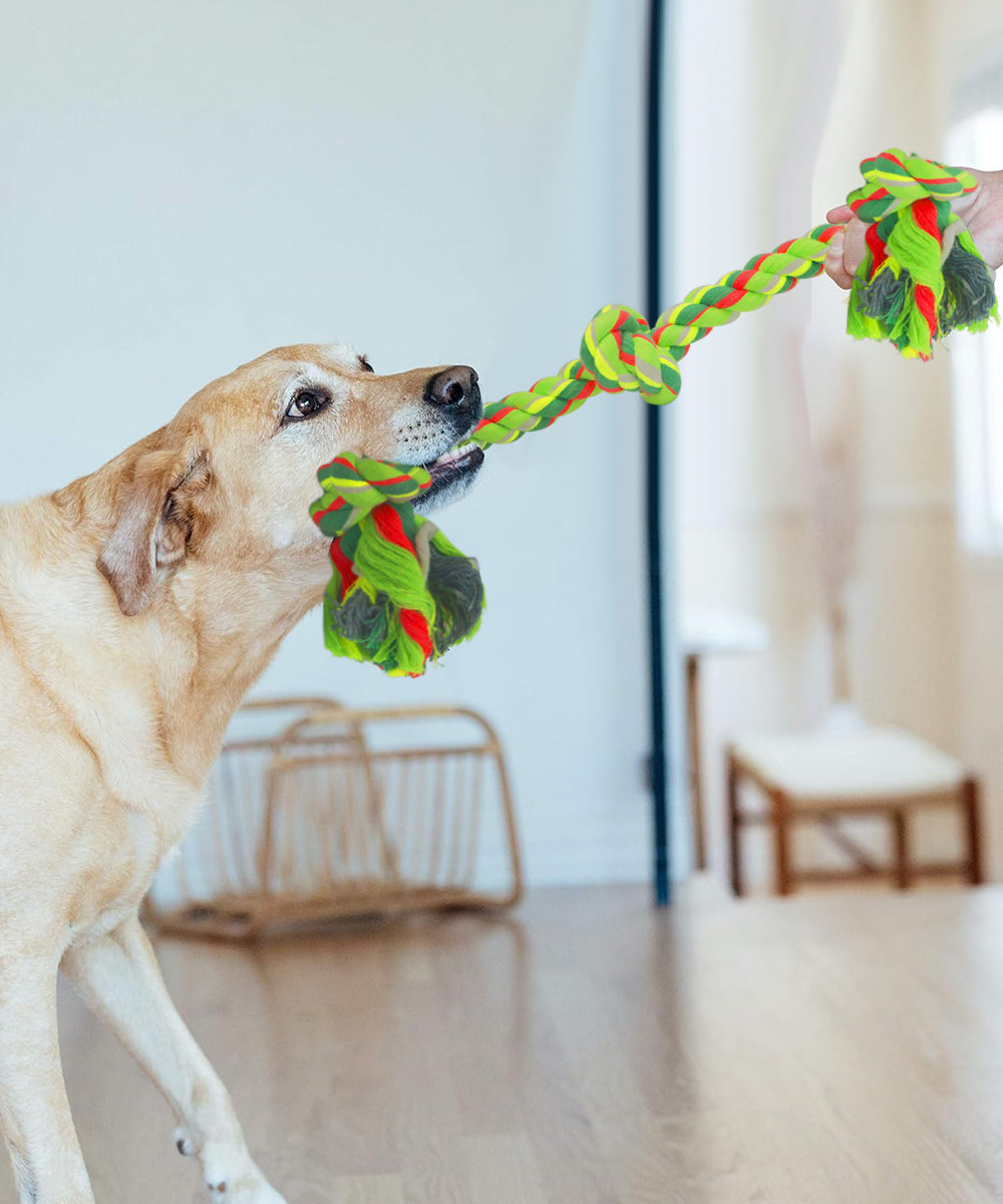 Rope toy, three knot tug